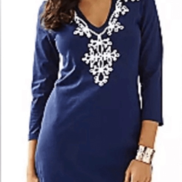 NWT LILLY PULITZER MARINA TRUE NAVY DRESS LARGE - Picture 2 of 4